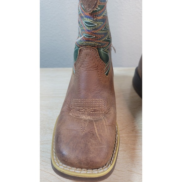 Durango Kids Western Cowboy Boots Brown‎ Green Stitching Size 11M - Picture 4 of 12